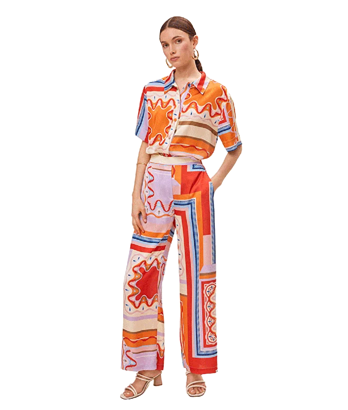 Graphic Print Fluid Wide-Leg Pants - Multi