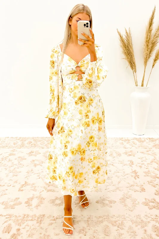 Airlie Midi Dress Floral Yellow