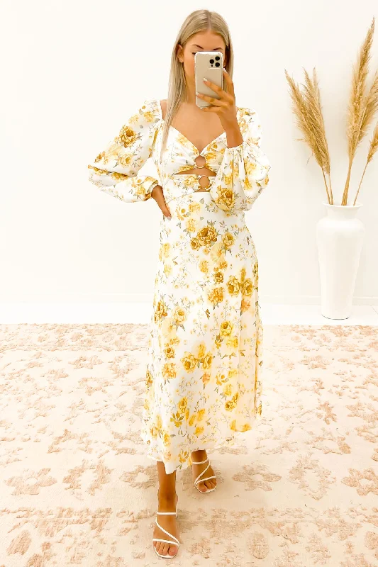 Airlie Midi Dress Floral Yellow