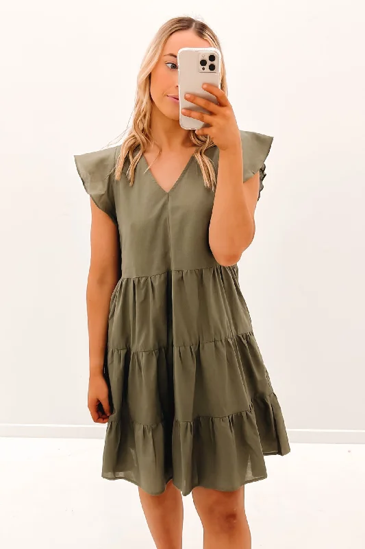 Alina Tiered Dress Khaki