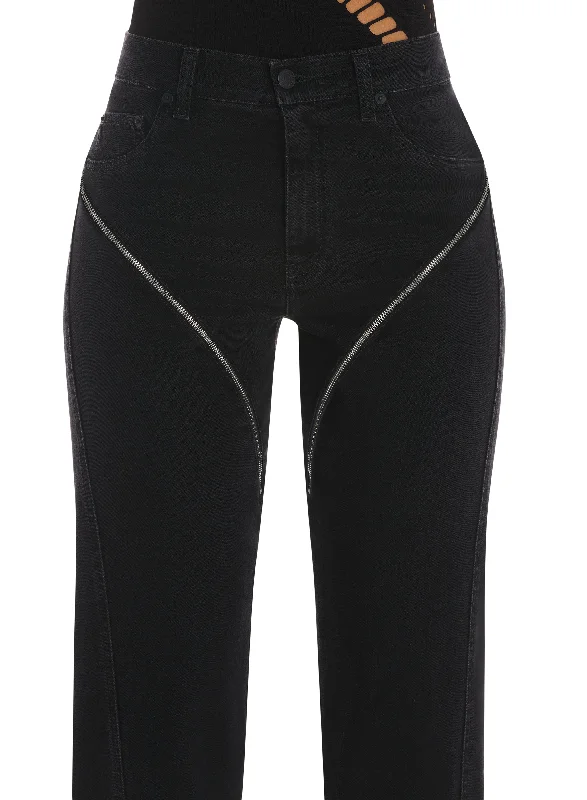 black cuffed zipper jeans