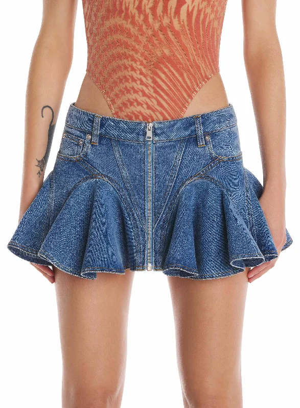 blue mini denim skirt