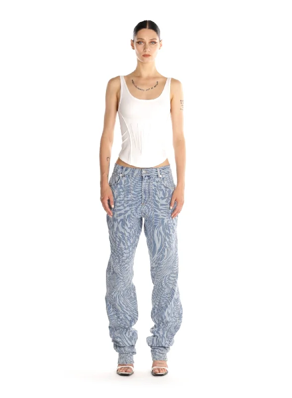 blue star printed baggy denim