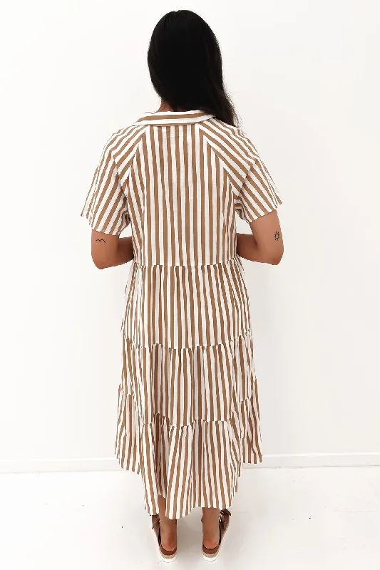 Brooke Midi Dress Brown Stripe