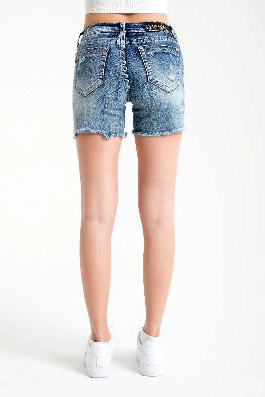 Cactus Embroidered Mid Rise Jean Shorts