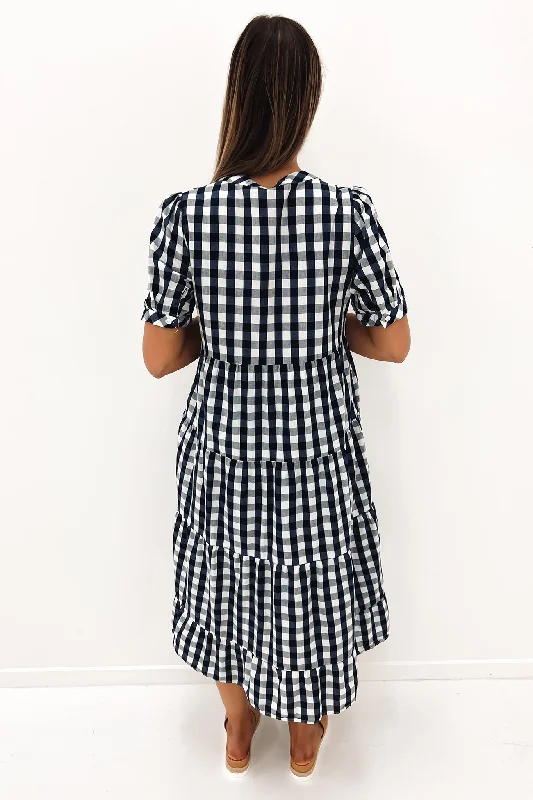 Elena Midi Dress Navy Check