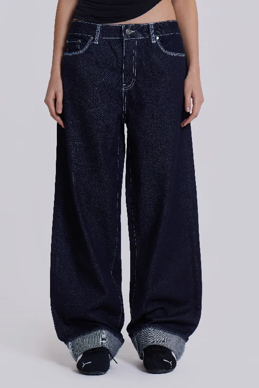 Sonic Embroidered Baggy Jeans In Indigo