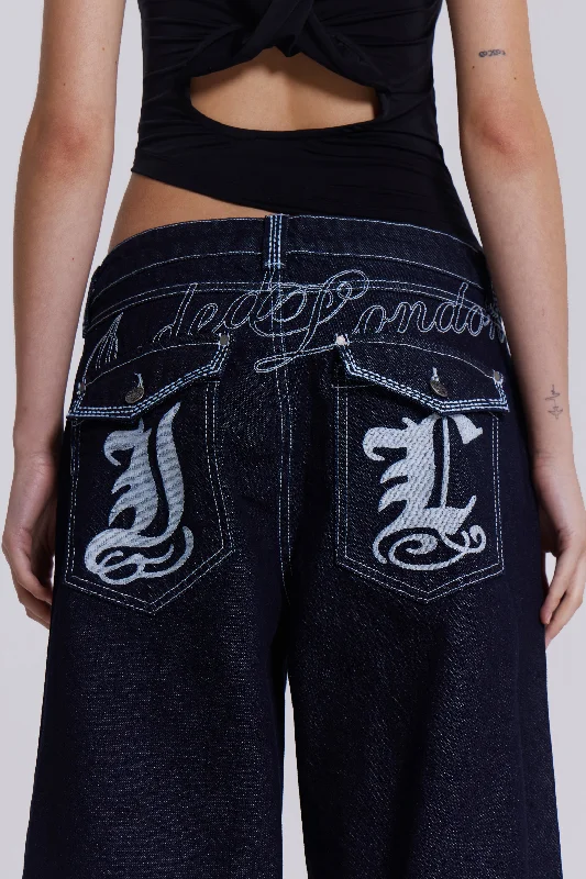 Sonic Embroidered Baggy Jeans In Indigo