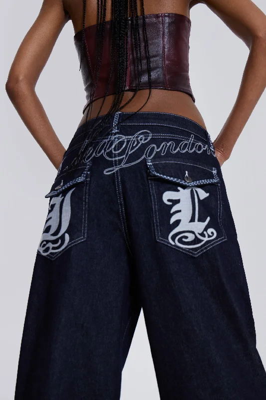 Sonic Embroidered Baggy Jeans In Indigo