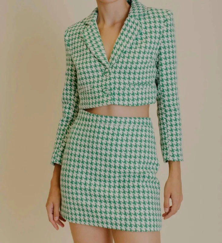 Houndstooth Tweed Skirt In Green