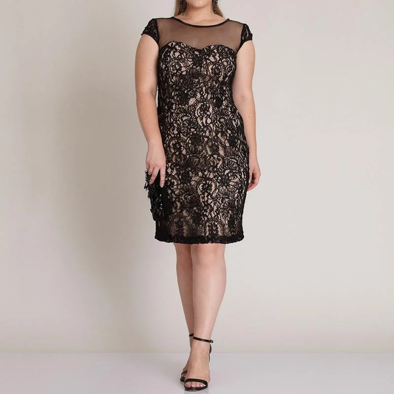 NiDELL . European and American Spring and Summer New Amazon Lace Stitching Sexy Slim Fit Fat Sister See-through Sheath Dress