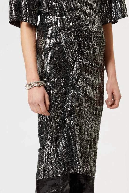 Shiny Flou Dolene Midi Skirt In Silver