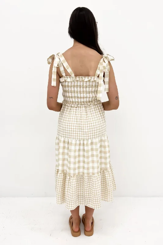 Sonny Midi Dress Beige Gingham