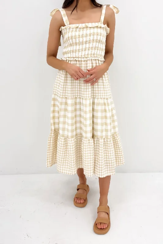 Sonny Midi Dress Beige Gingham