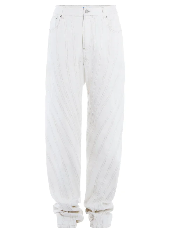 white spiral baggy jeans