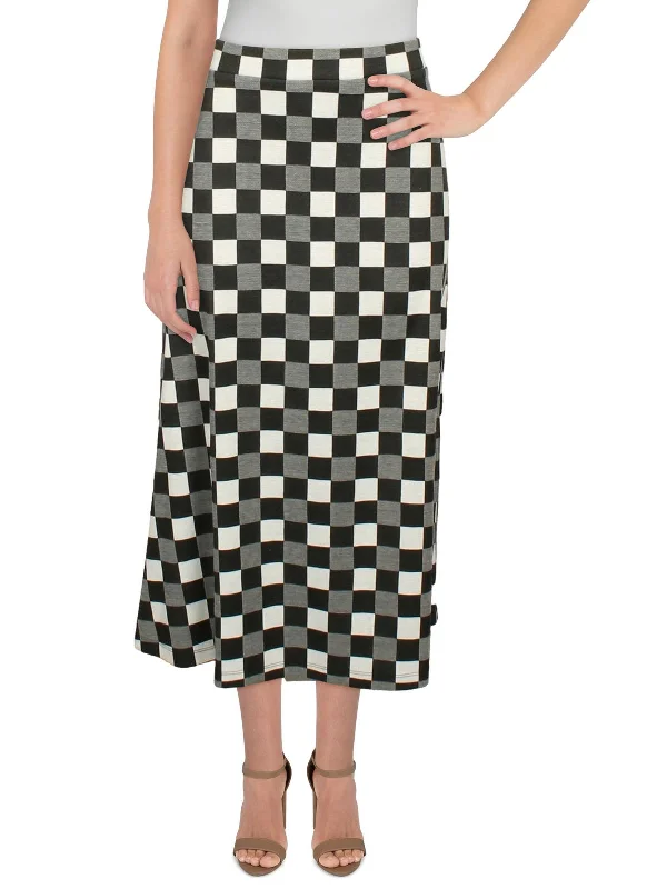 Womens Checkered Jacquard Midi Skirt