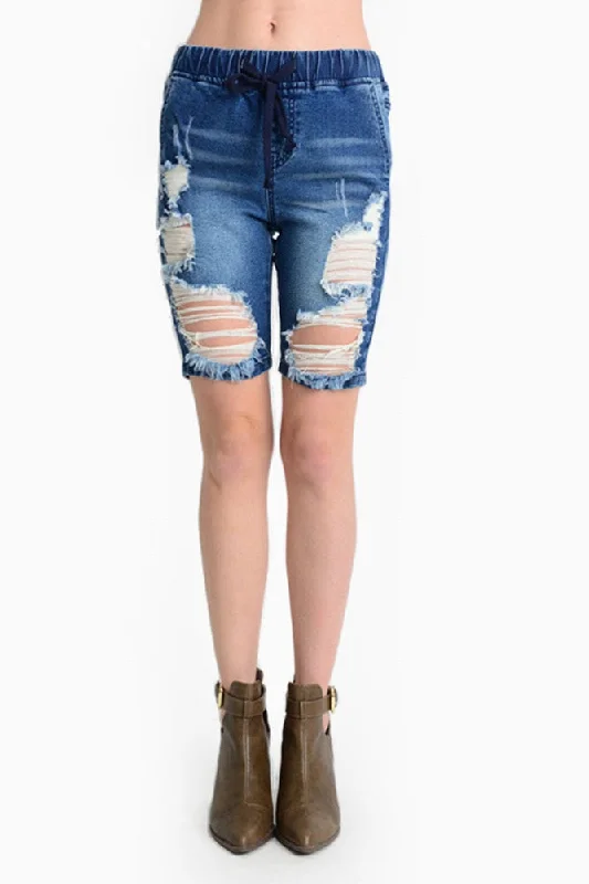 Women's Destroyed Denim Long Shorts