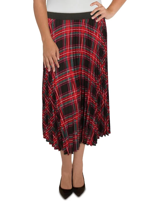 Womens Pleated Plaid A-Line Skirt