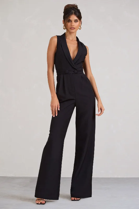 Endure | Tall Black Tailored Sleeveless Wide-Leg Jumpsuit