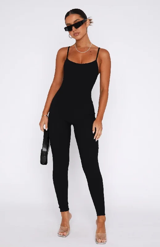 Life Is Short Ribbed Jumpsuit Black