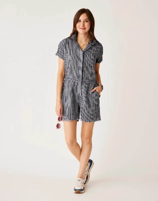 Nyla Linen Romper: Navy Texture