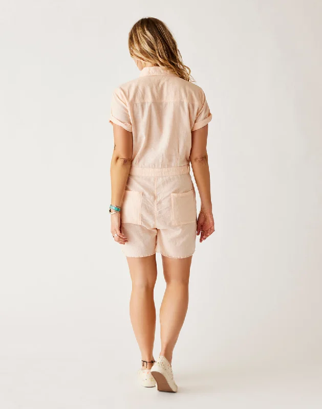 Nyla Linen Romper: Peach Chambray