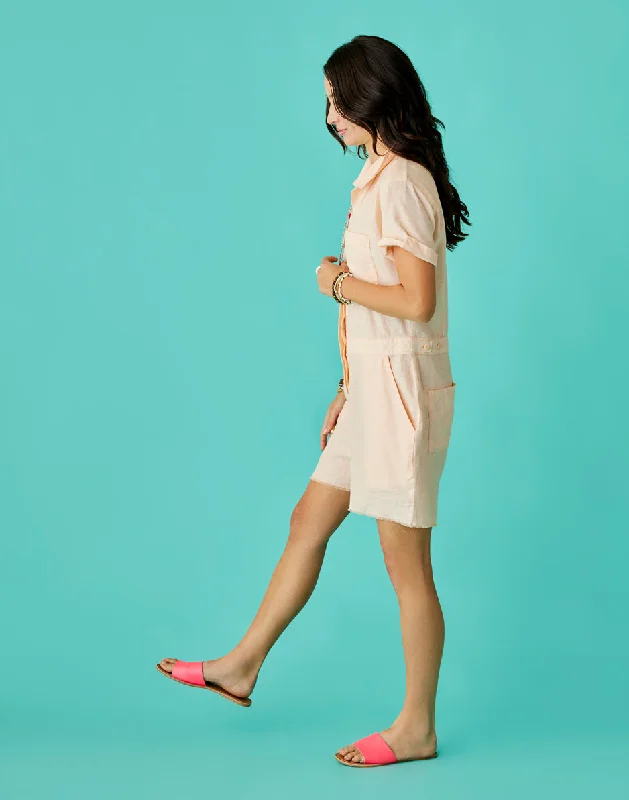 Nyla Linen Romper: Peach Chambray