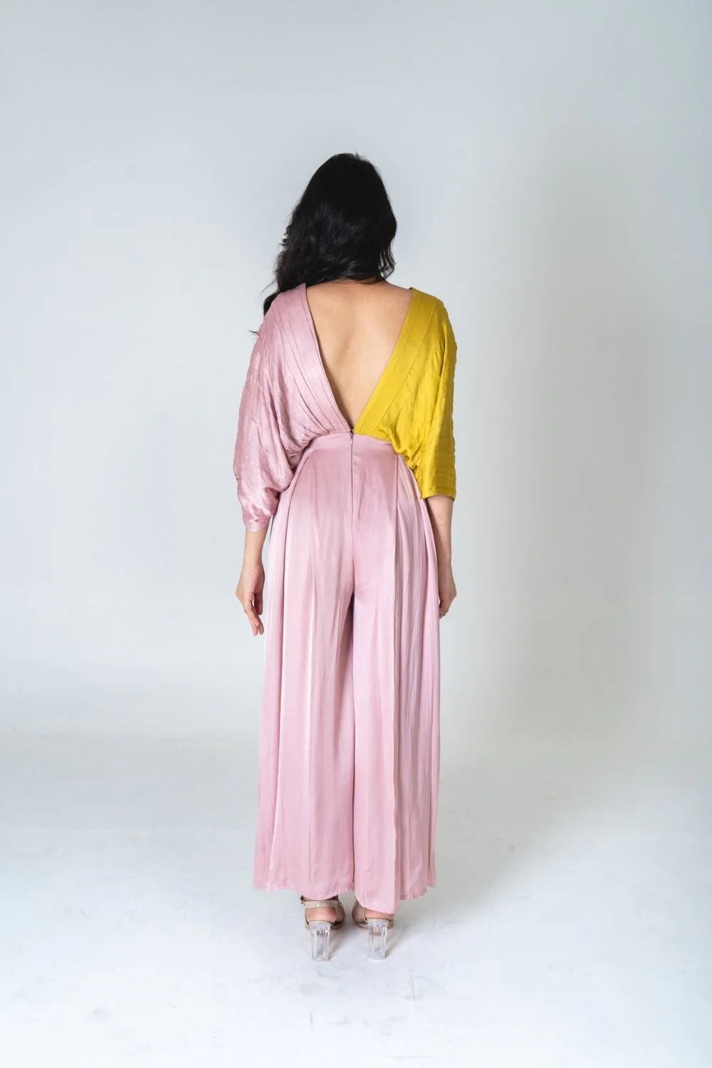 Pink-Yellow Color-Blocked Jumpsuit