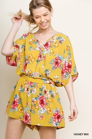 Yellow Floral Short Romper