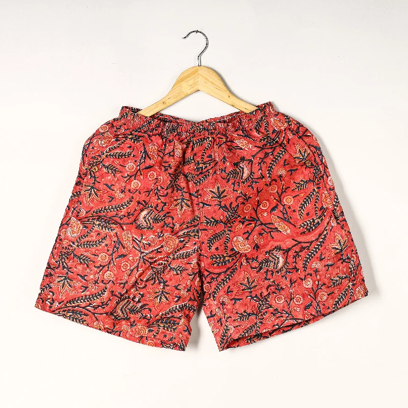 Red - Sanganeri Block Printed Cotton Unisex Boxer/Shorts