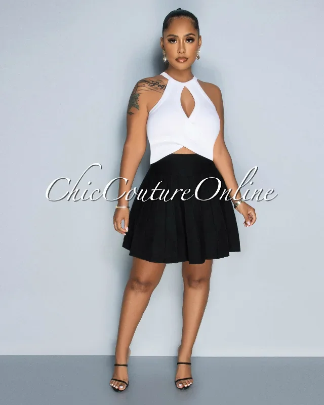 Amaria Black Knit Pleated Mini Skirt