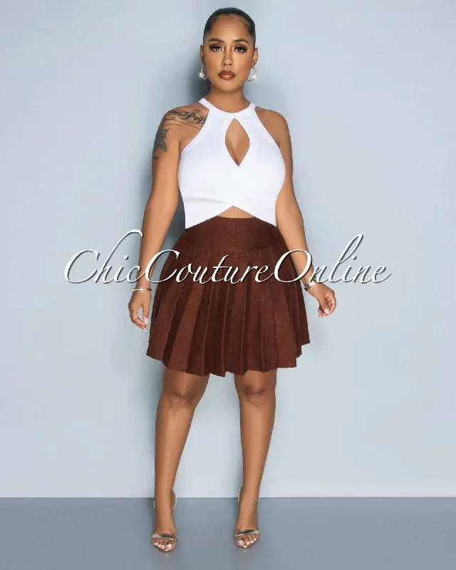 amaria-brown-knit-pleated-mini-skirt