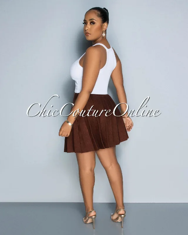 amaria-brown-knit-pleated-mini-skirt