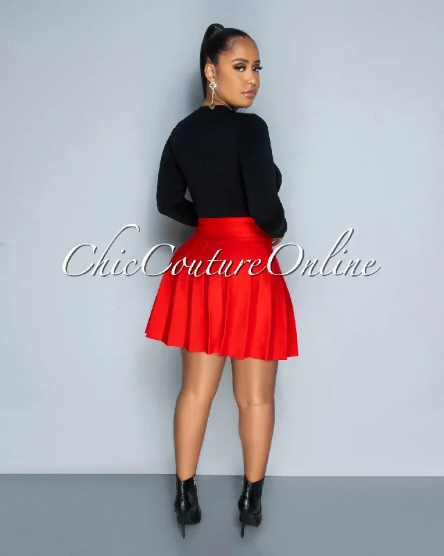 amaria-red-knit-pleated-mini-skirt