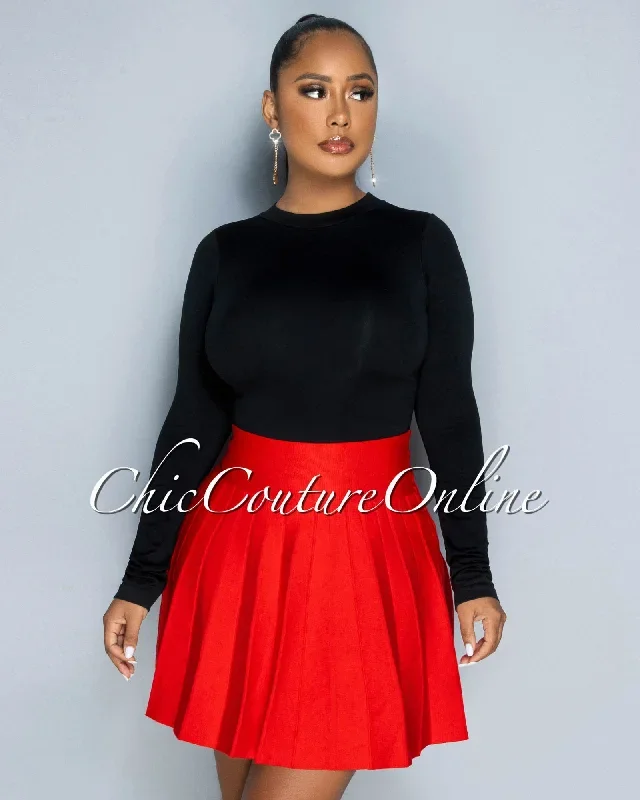 amaria-red-knit-pleated-mini-skirt