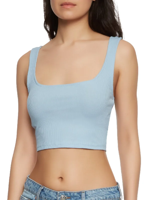 Basic Ribbed Knit Seamless Cropped Tank Top