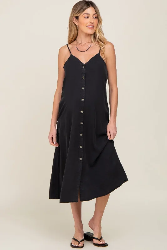 Black Button Down Maternity Midi Tank Dress