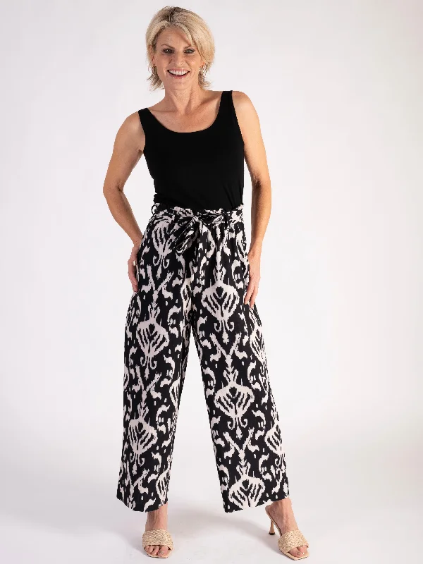 Black/Cream Printed Pull On Crepe Finish Pants