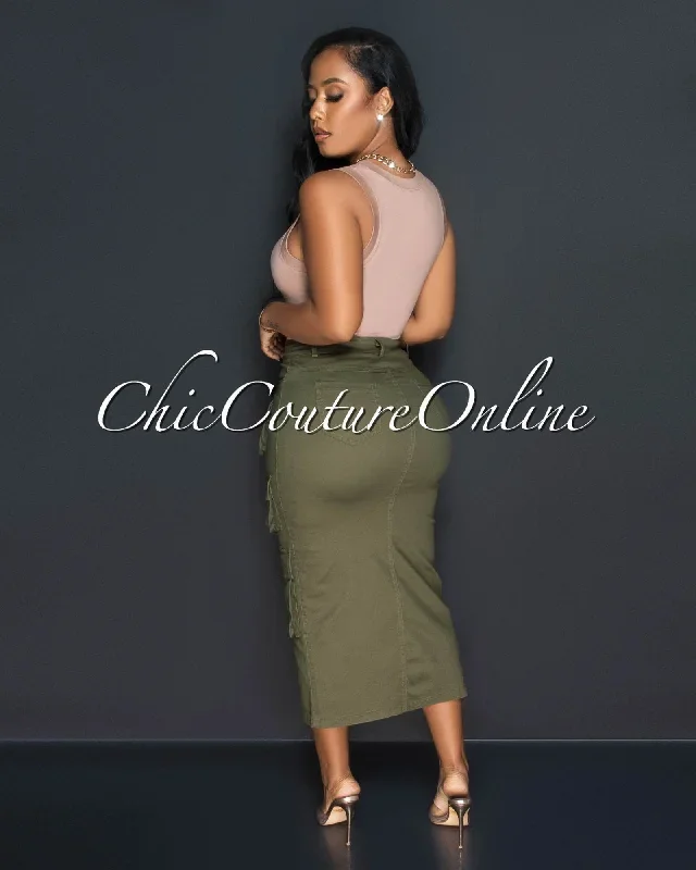 carine-olive-green-front-slit-maxi-cargo-skirt