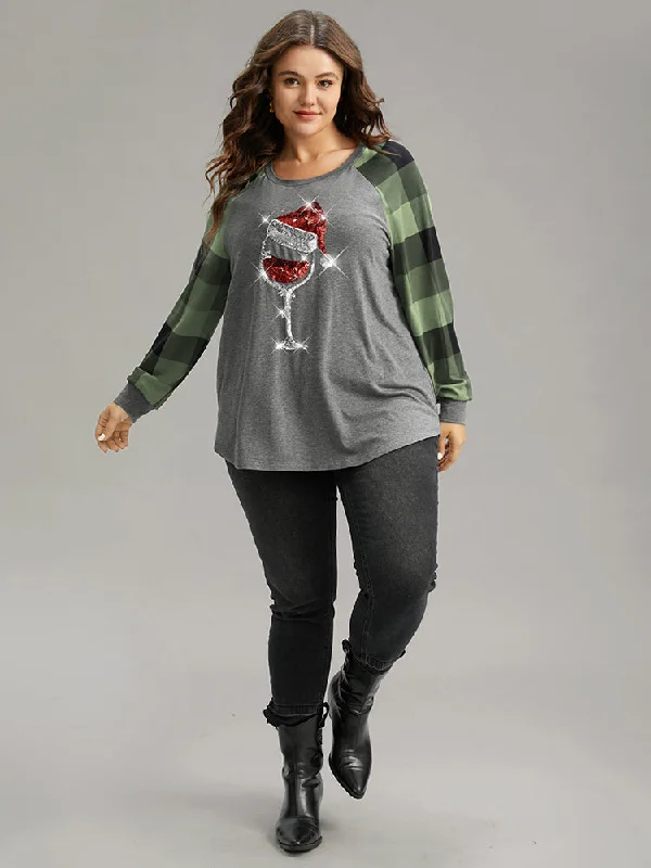 christmas-sequin-plaid-patchwork-t-shirt