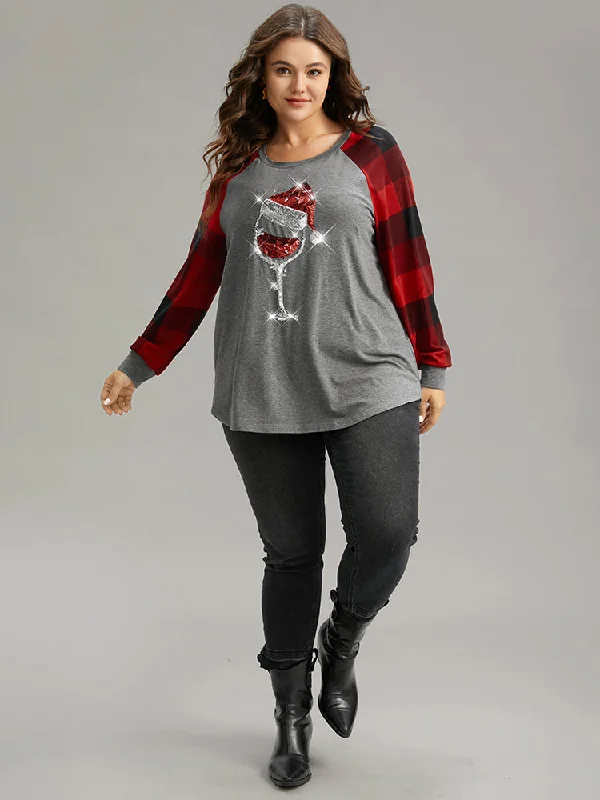 christmas-sequin-plaid-patchwork-t-shirt