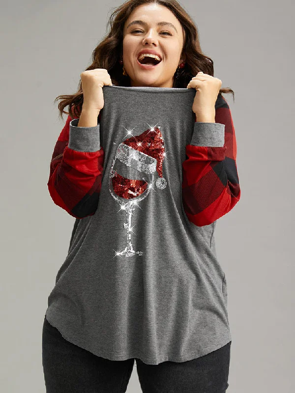 christmas-sequin-plaid-patchwork-t-shirt