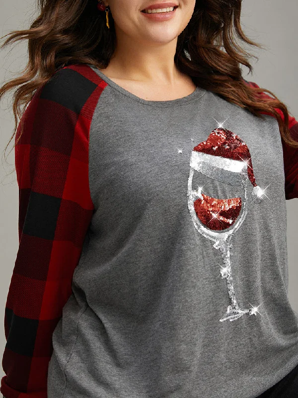 christmas-sequin-plaid-patchwork-t-shirt