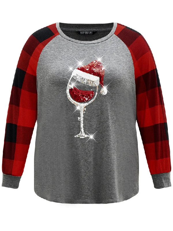 christmas-sequin-plaid-patchwork-t-shirt