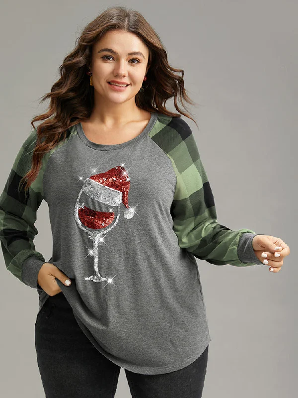 christmas-sequin-plaid-patchwork-t-shirt