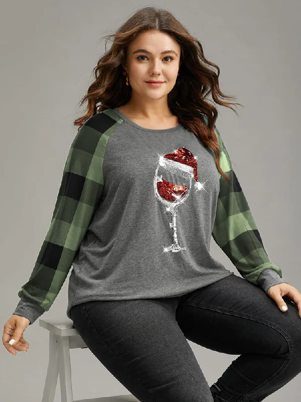 christmas-sequin-plaid-patchwork-t-shirt