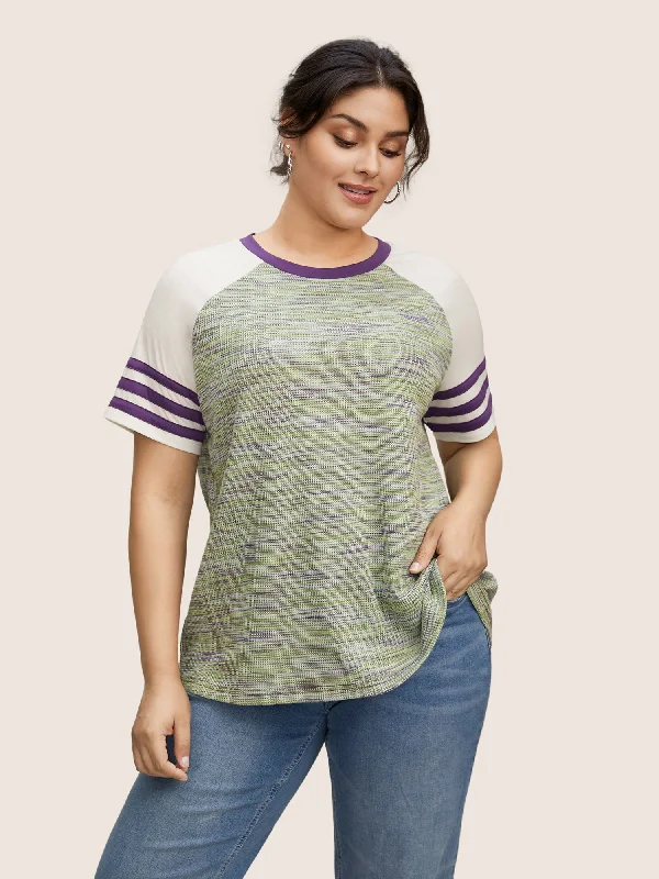 Contrast Striped Patchwork Raglan Sleeve T-shirt