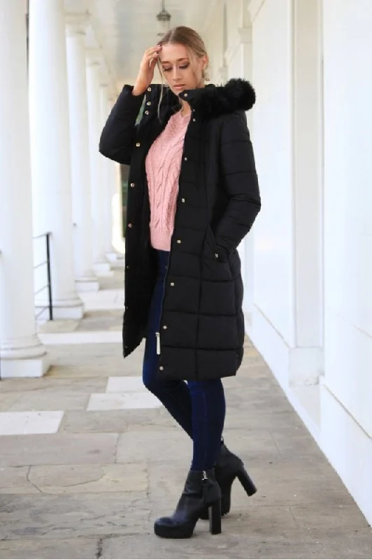 double-second-black-glam-belted-long-puffer-coat