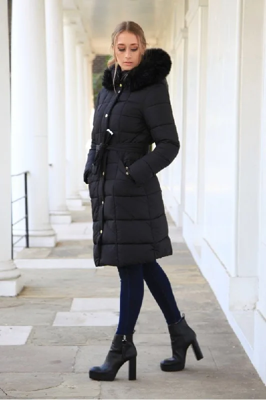 double-second-black-glam-belted-long-puffer-coat