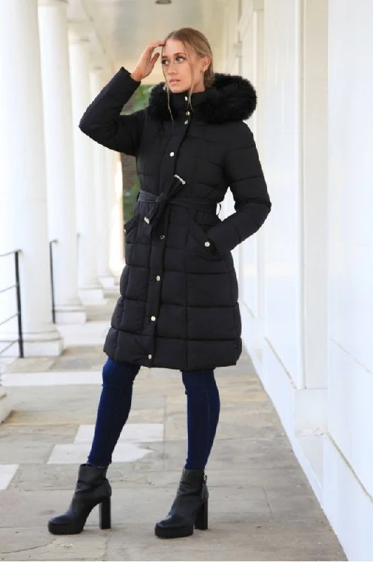 double-second-black-glam-belted-long-puffer-coat